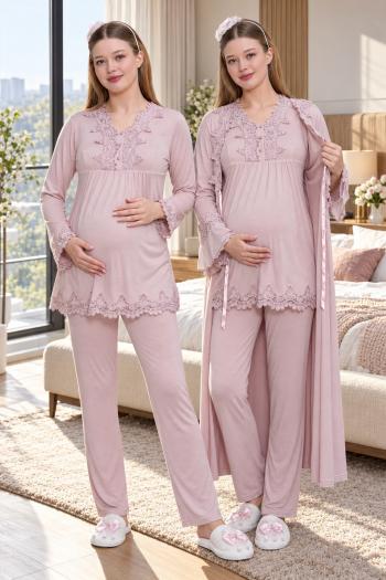 Mecit 1517 Pudra Sabahlıklı Hamile Lohusa Pijama Takımı